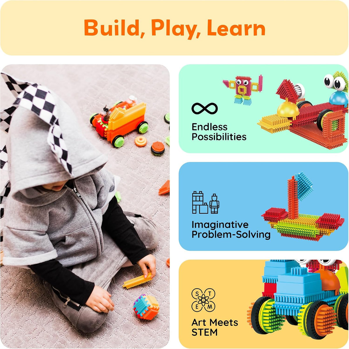 PicassoTiles 116 Piece Hedgehog Building Blocks, STEM Toy Set Kids Ages 3+