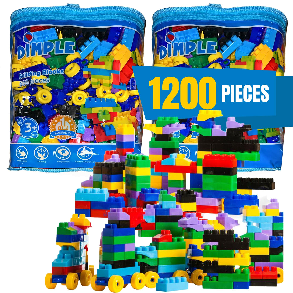 Dimple 300 Piece Large Building Blocks for Toddlers, Kids Interlocking Toys