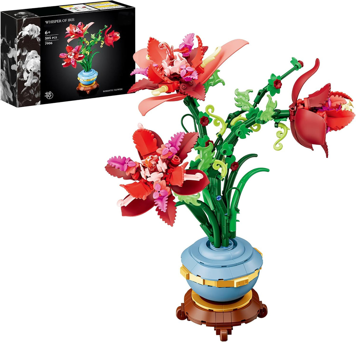 Red Iris Flower Blossom Botanicals Potted Building Block Set (505pcs)