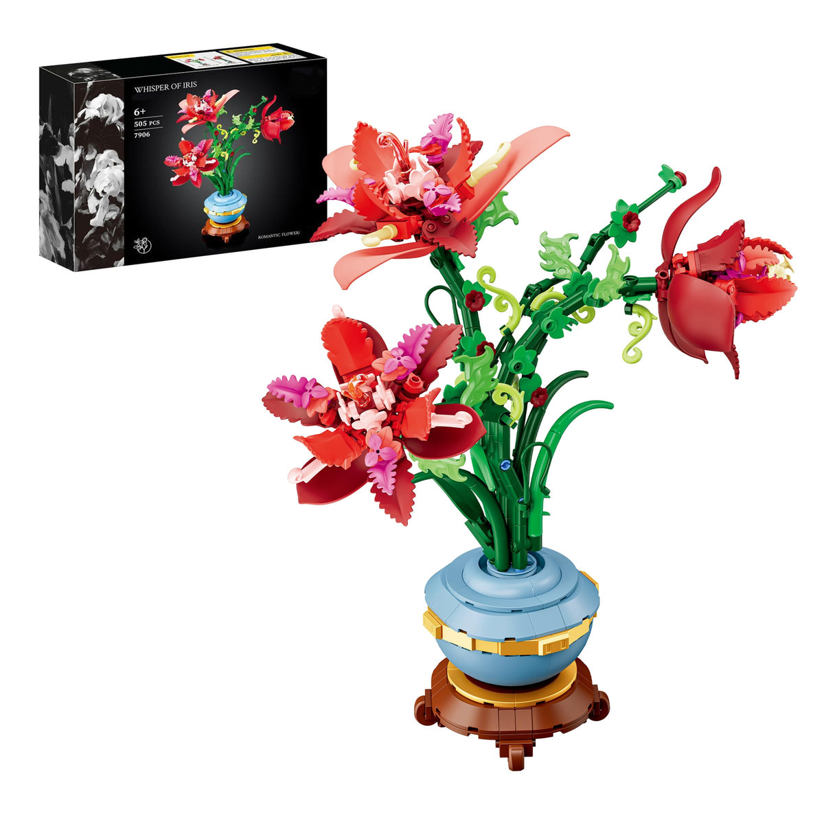 Red Iris Flower Blossom Botanicals Potted Building Block Set (505pcs)