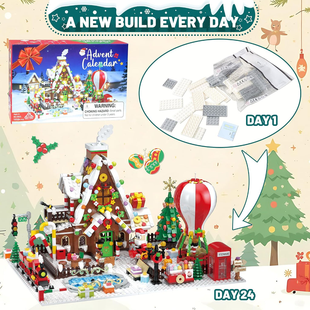 Advent Calendar 2026 Building Blocks, 1950+ PCS Gingerbread House Kit