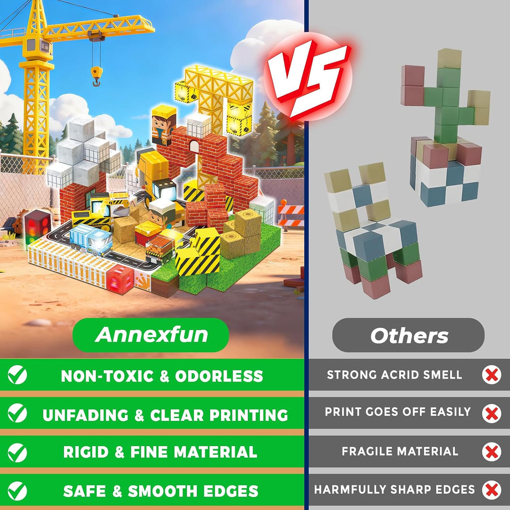 Annexfun Magnetic Blocks - 200PCS Magnetic Building Blocks with Light Up Blocks,Magnetic Cubes Road with Car STEM Kids Toys,Construction Toys for Boys & Girls & Autism Ages 3+ Birthday Gifts