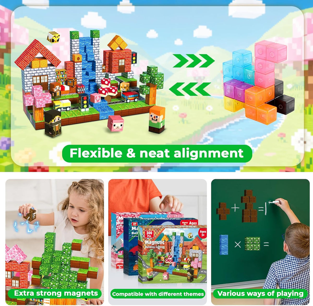 Annexfun Magnetic Blocks - 300PCS Magnetic Building Blocks Road Forest Magnetic Cubes - Sensory Toys for Montessori Toddler Birthday Gifts -STEM Construction Toys for Kids Ages 3+ for Boy & Girl