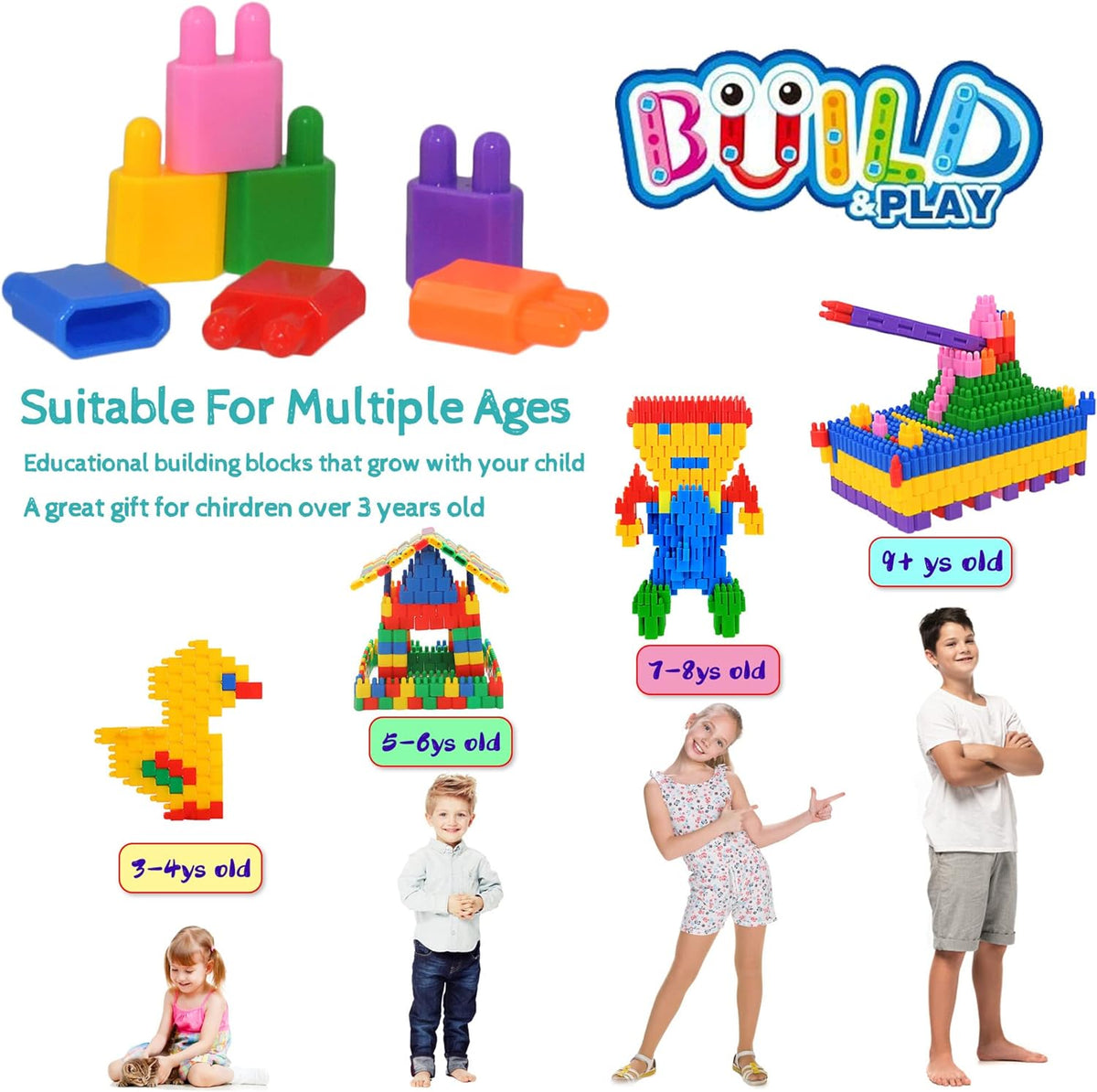 FUBAODA Kids 600pcs Set Building Blocks Construction Toy - Learning Playset STEM Educational Kit Child Branin Development Preschool Kindergarten Toy