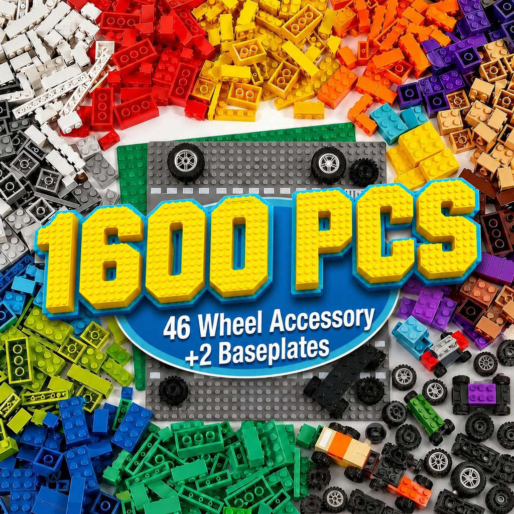 1800 Pieces Building Bricks Set,Building Bulks Blocks with 2 Packs 24x24 Studs Sticky Plates,205 Pcs Flowers and Tree Set, 14 Colors 18 Random Bulk Shapes, Creative Toy Gift for Boys Girls