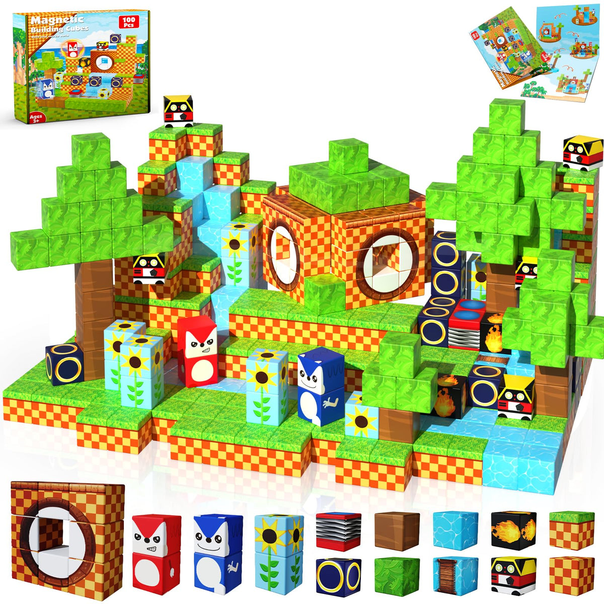 Annexfun Magnetic Blocks - 200PCS Magnetic Building Blocks with Light Up Blocks,Magnetic Cubes Road with Car STEM Kids Toys,Construction Toys for Boys & Girls & Autism Ages 3+ Birthday Gifts