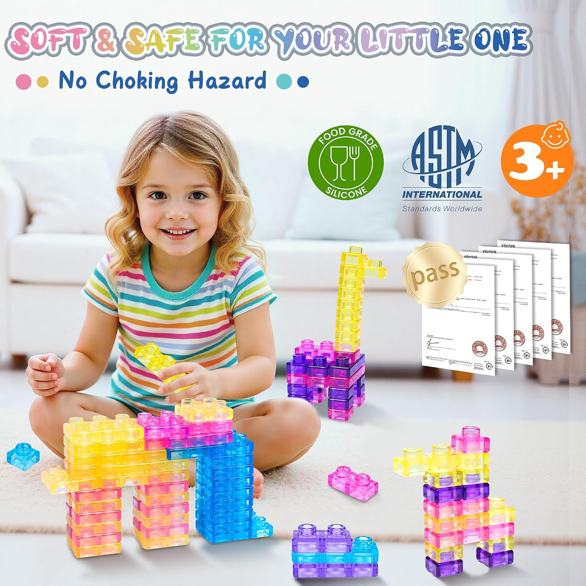 40 PCS Sensory Soft Building Blocks for Kids, Gummy Squishy Stacking Toy 3+