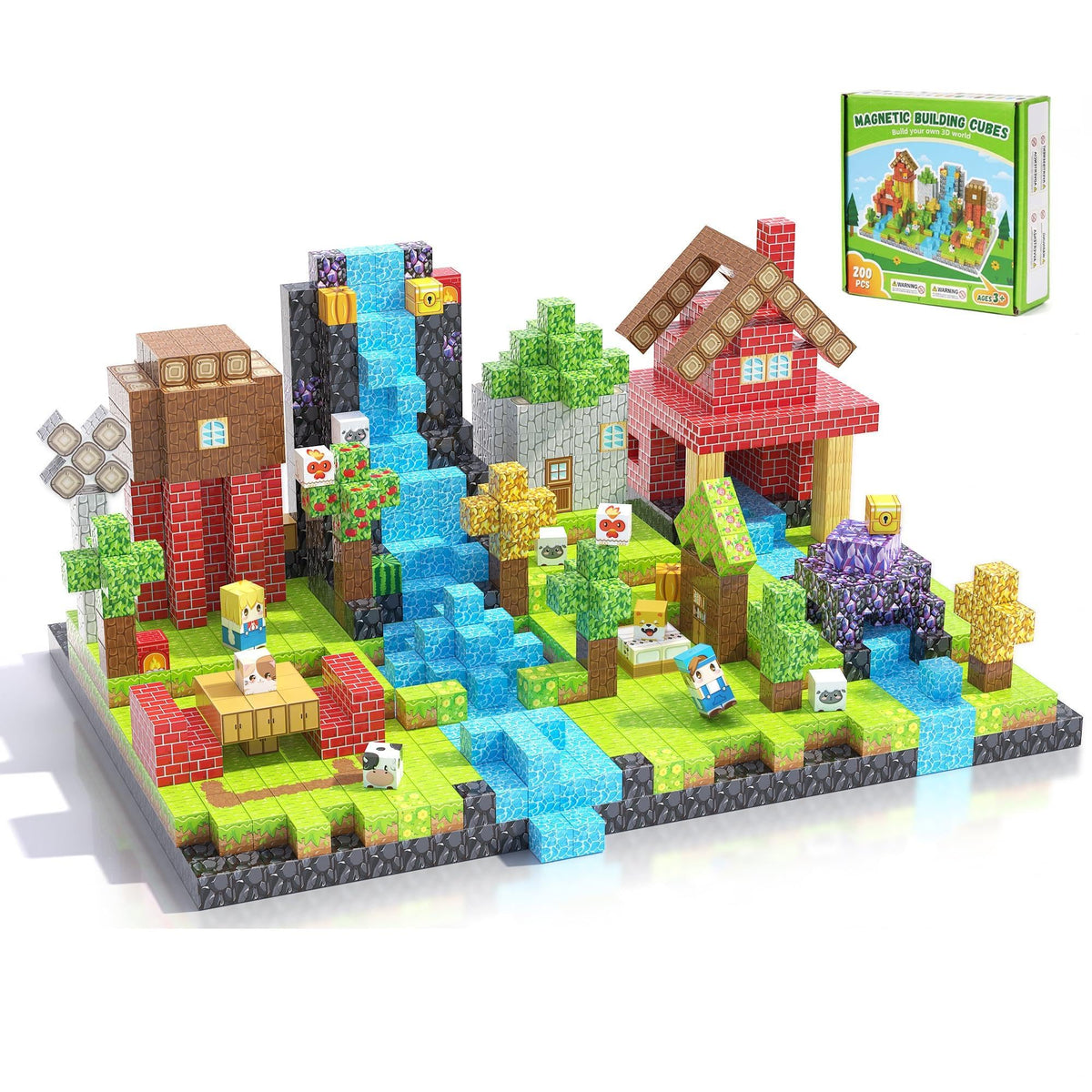 200PCS Magnetic Building Blocks Set, Magnetic Tiles Kids Build Cubes STEM Game Toys, Build Forest World Set, Christmas Birthday Gifts for Boys & Girls Age 3 4 5 6 7 8 9 10, 0.78 in Size