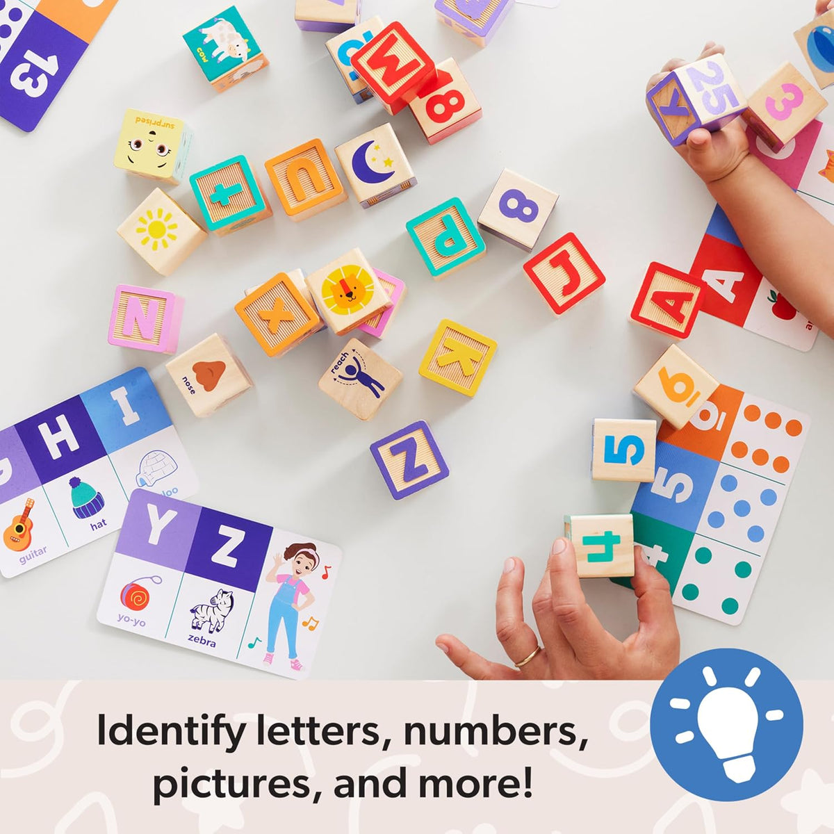 Melissa & Doug Ms. Rachel Letter, Number, and Game Wooden Learning Blocks with Activity Cards for Girls and Boys Toddlers Ages 18 Months+ - FSC Certified