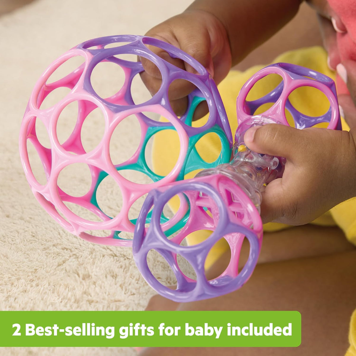 Bright Starts Delightful Duo 2-Pack Gift Set with Easy-Grasp Oball Rattles, Pink, Baby Toys for Newborn and Up