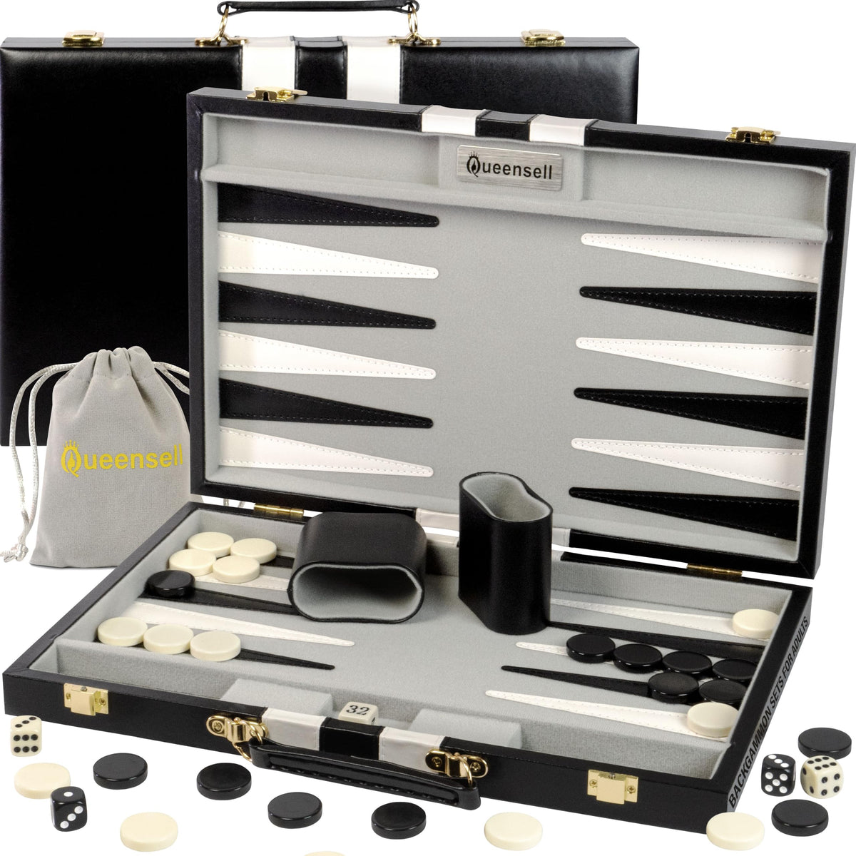 Large Backgammon Sets for Adults - Classic Board Games for 2 Players Adults and Kids - Premium Backgammon Set 15 inch Board and 32 Backgammon Pieces in Quality PU Leather Case - Gift for Man