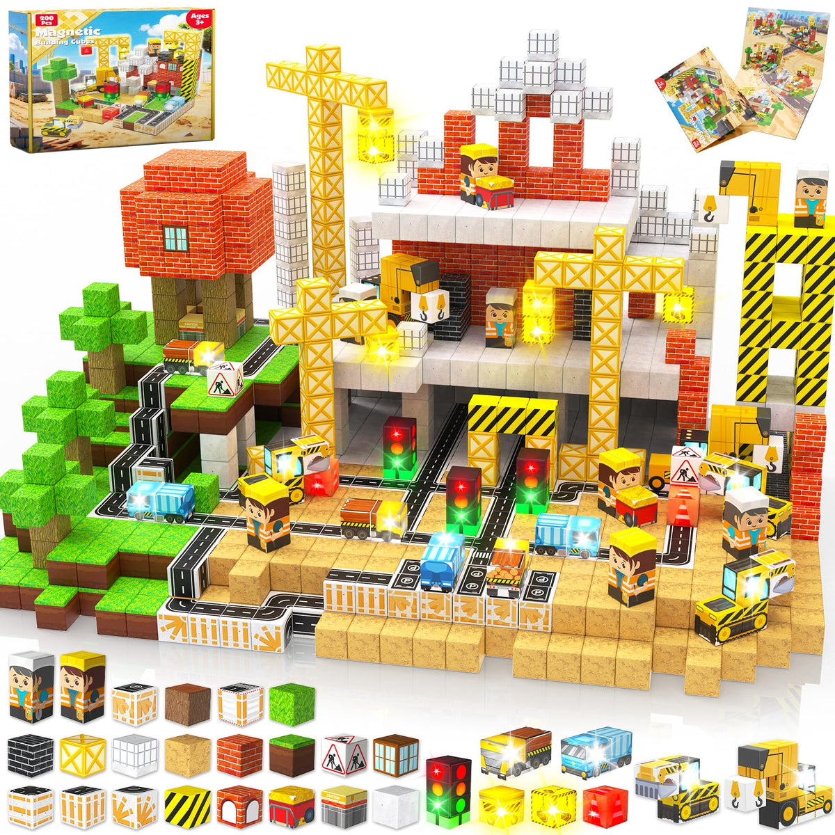 Annexfun Magnetic Blocks-100PCS Magnetic Building Blocks, Magnetic Blocks Road with Car STEM Toddler Kids Toys, Construction Toys for Kids Ages 3+, Christmas Birthday Gifts for Boys & Girls