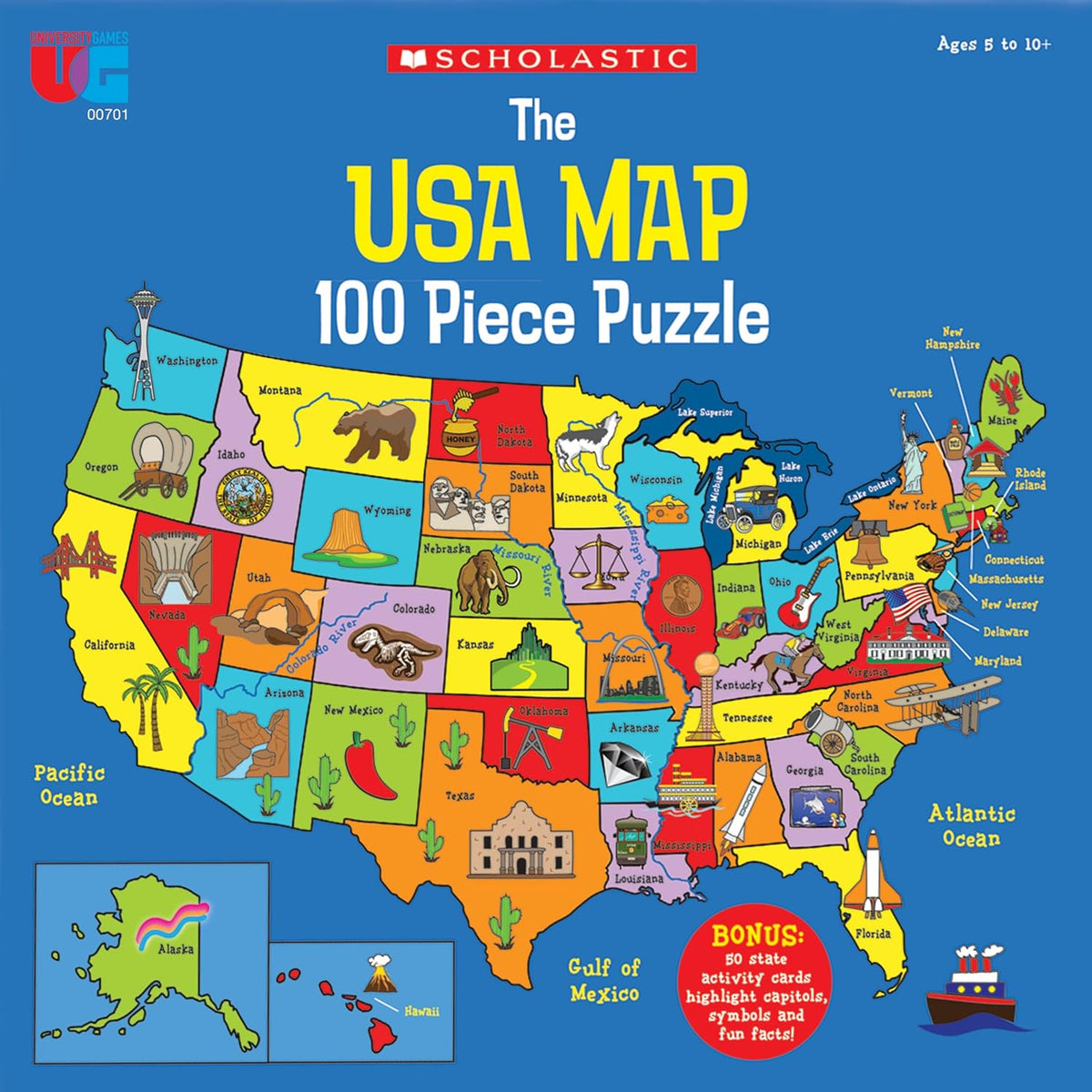 University Games, Scholastic Race Across the USA Board Game , Geography Learning Game for Kids and Families, for 2 to 4 Players Ages 8 and Up