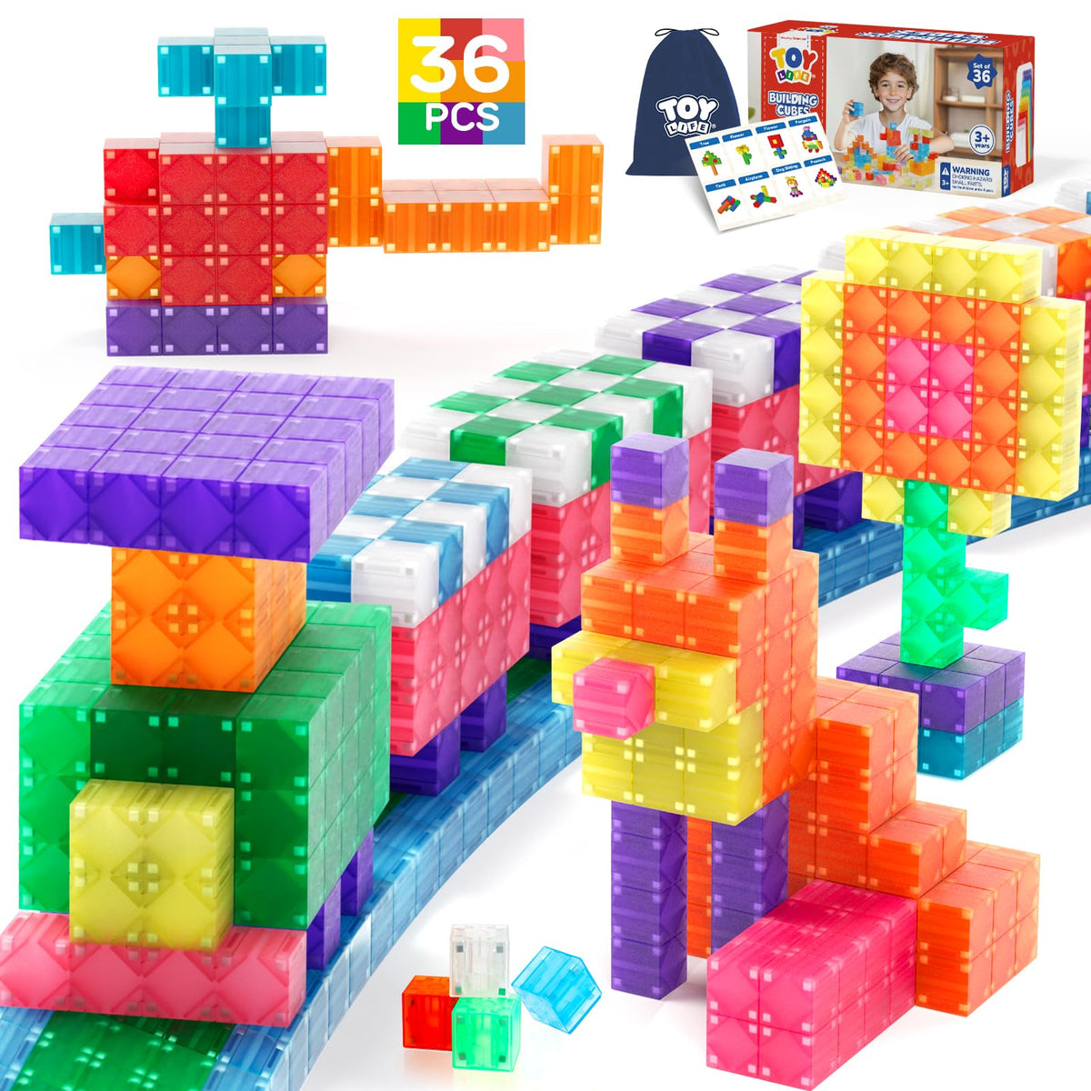TOY Life Primary Magnetic Blocks, 64-Piece STEM Set, Ages 3-8