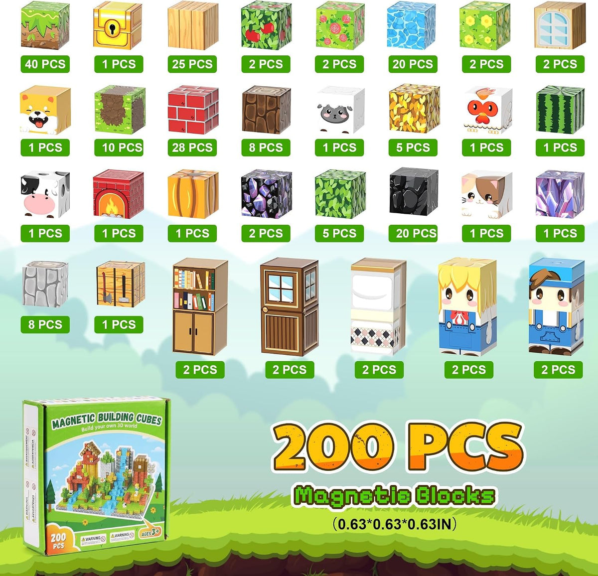 100PCS Magnetic Blocks, Magnetic Building Blocks, 0.78in Magnetic Building