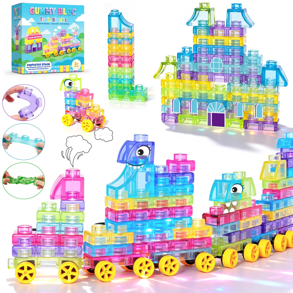 40 PCS Sensory Soft Building Blocks for Kids, Gummy Squishy Stacking Toy 3+