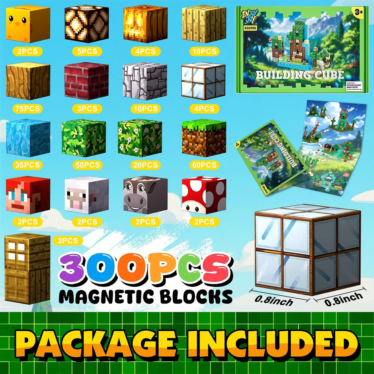 Enjoyjoy 300 PCS Magnetic Building Blocks - Montessori Stacking Construction Sensory Toys Magnets Cubes for STEM for Kids Ages 4-8 Boys Girls Christmas Birthday Gifts