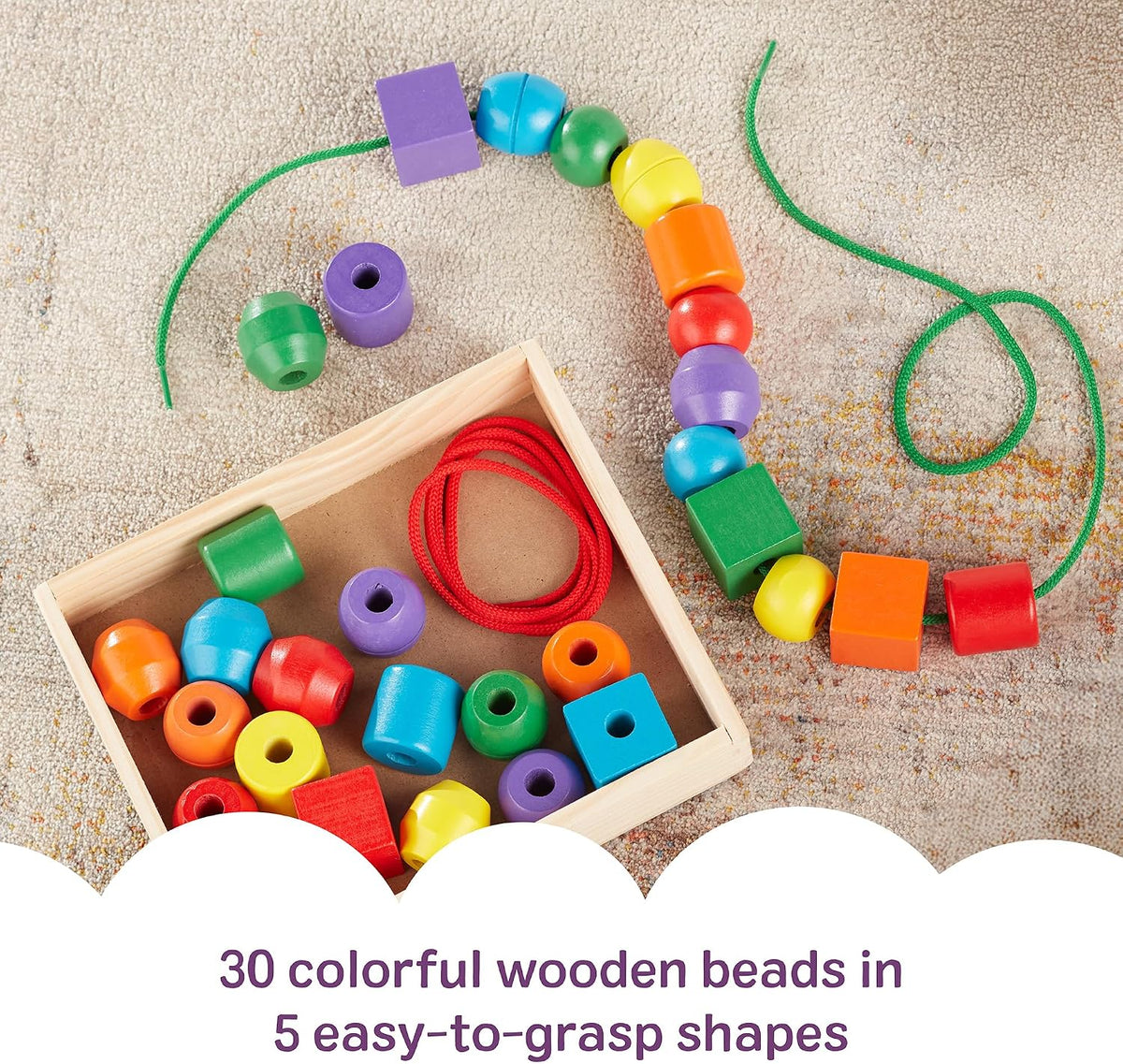 Melissa & Doug Primary Lacing Beads - Educational Toy with 30 Wooden Beads and 2 Laces for Toddlers, Fine Motor Skills Lacing Toys for Toddlers and Kids Ages 3+