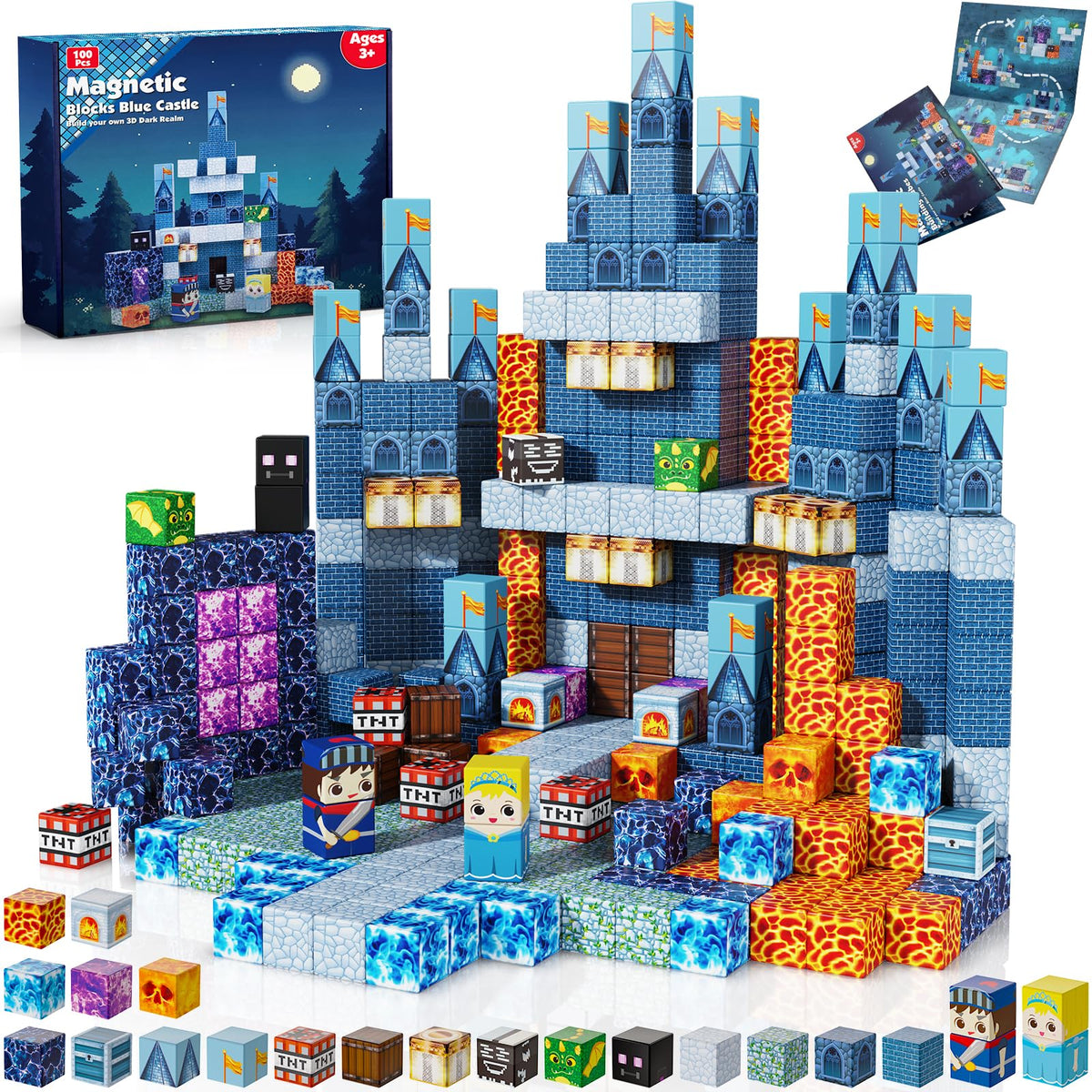 Annexfun Magnetic Blocks-100PCS Magnetic Building Blocks, Magnetic Blocks Road with Car STEM Toddler Kids Toys, Construction Toys for Kids Ages 3+, Christmas Birthday Gifts for Boys & Girls