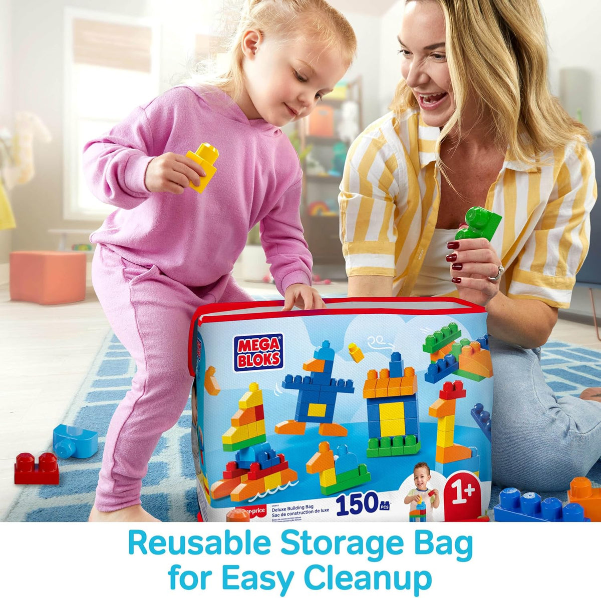 MEGA BLOKS First Builders Deluxe Building Bag Toddler Block Toys Set, Red