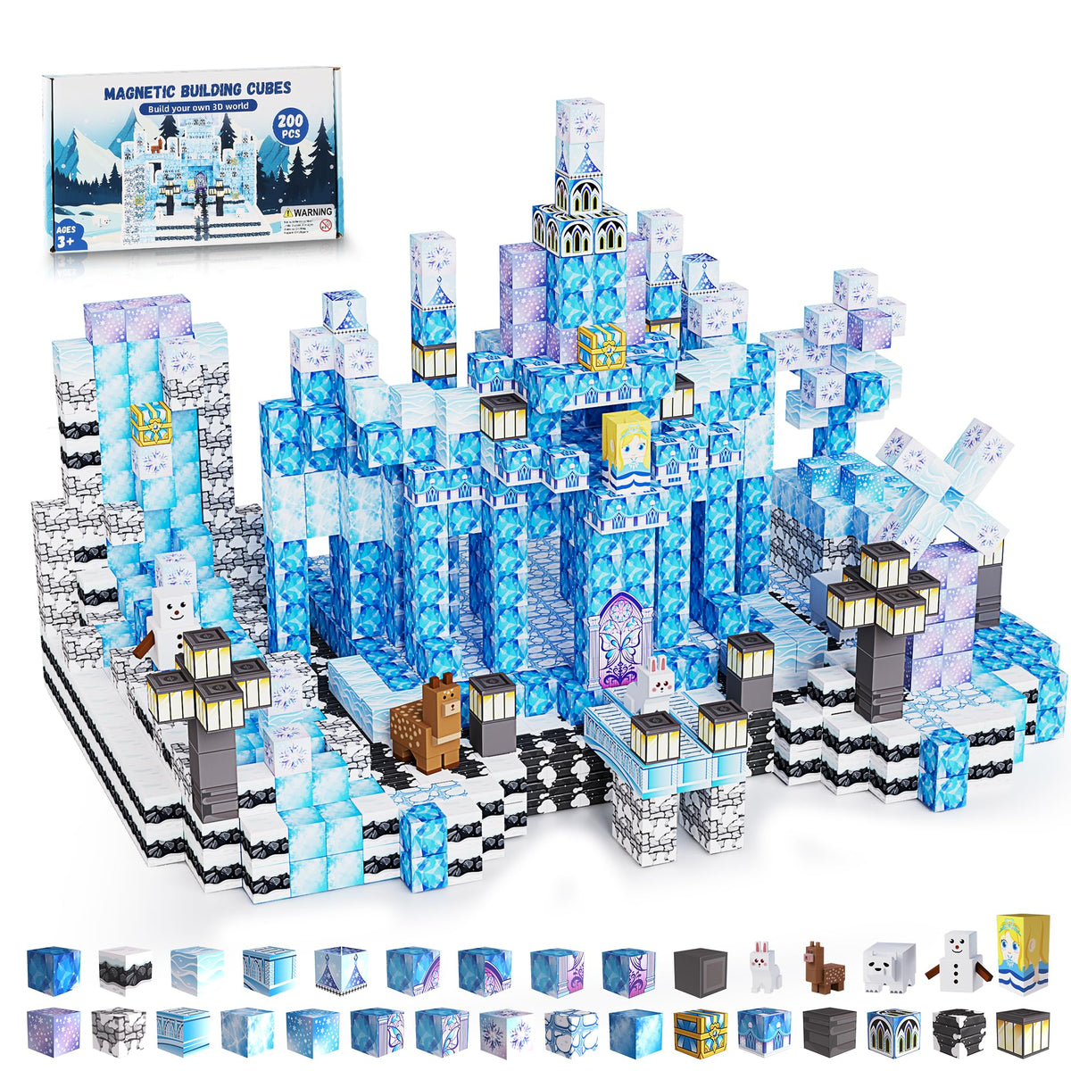 200PCS Magnetic Building Blocks Set, Magnetic Tiles Kids Build Cubes STEM Game Toys, Build Forest World Set, Christmas Birthday Gifts for Boys & Girls Age 3 4 5 6 7 8 9 10, 0.78 in Size