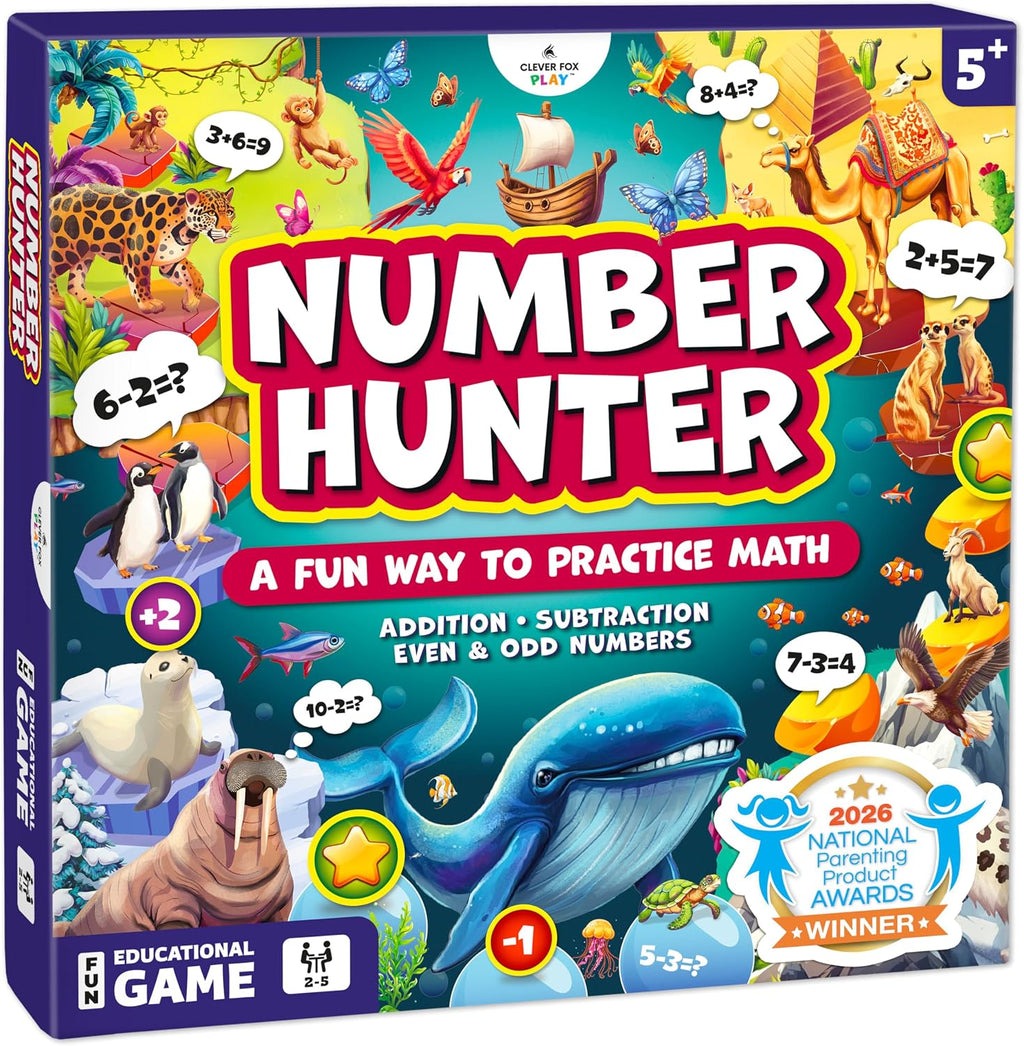 Number Hunter Math Board Game for Kids 5-7, 1st Grade & Kindergarten