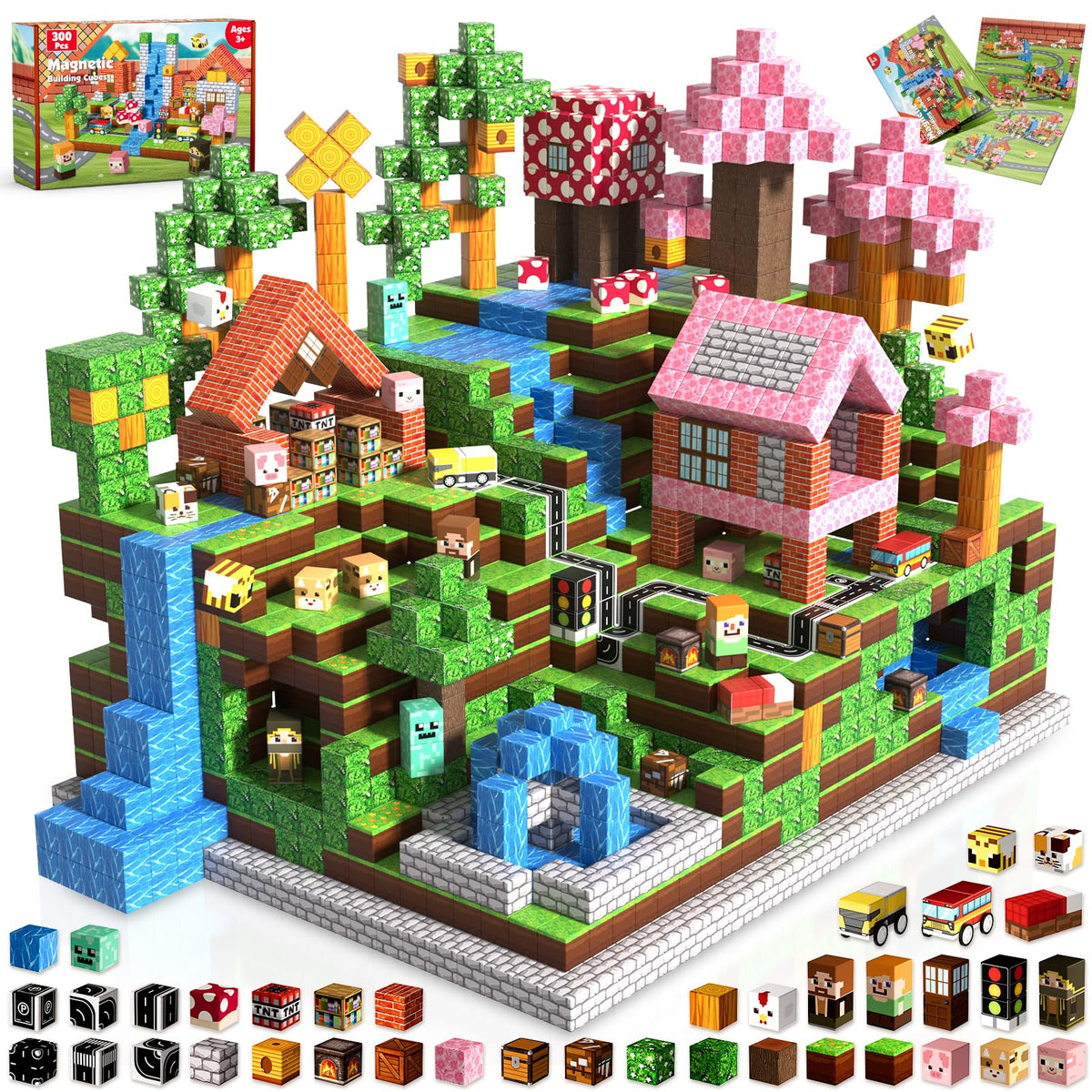 Annexfun Magnetic Blocks - 200PCS Magnetic Building Blocks with Light Up Blocks,Magnetic Cubes Road with Car STEM Kids Toys,Construction Toys for Boys & Girls & Autism Ages 3+ Birthday Gifts
