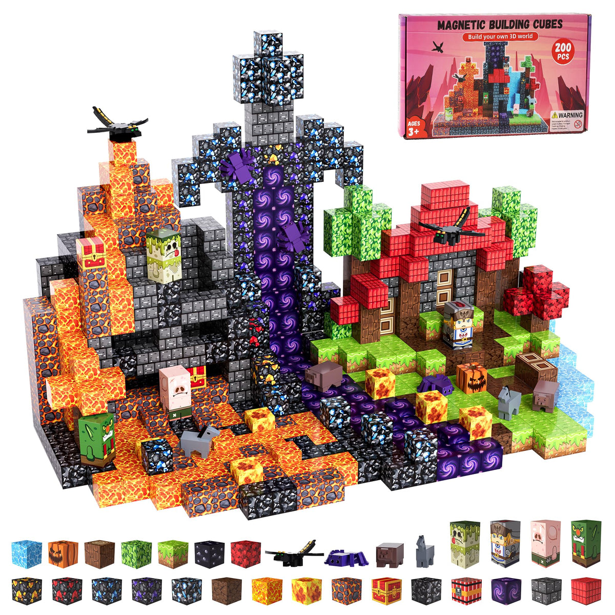 200PCS Magnetic Blocks, Magnetic Building Blocks, 0.78in Magnetic Building