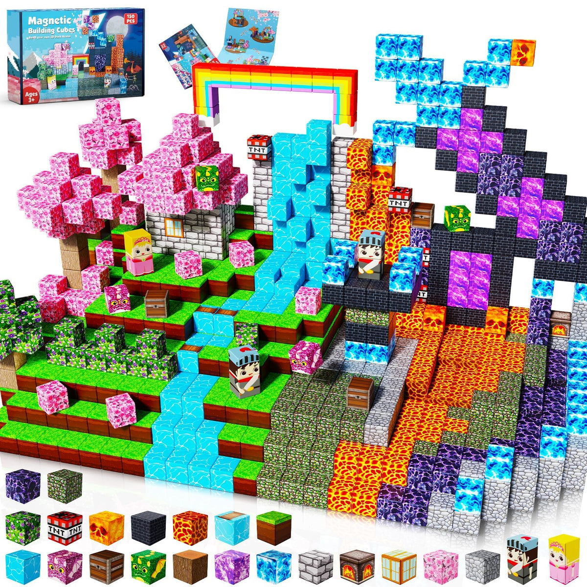 200 PCS Magnetic Blocks with Light Up Blocks - Magnetic Building Blocks, Magnetic Construction Cube Toys, STEM Sensory Learning Toys, Easter Christmas Birthday Gifts for Toddlers Boys and Girls Age 3+