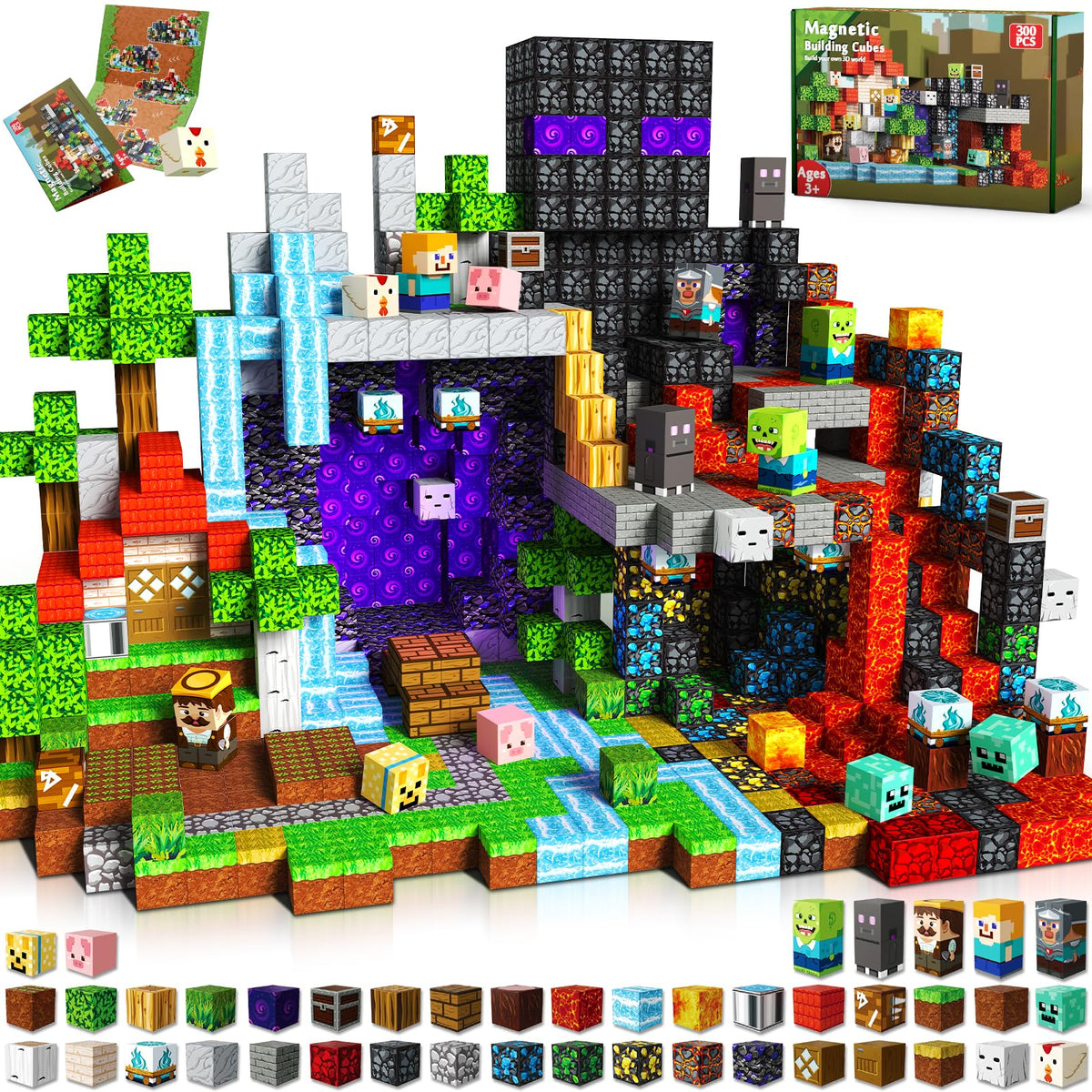 GraceDuck 300 PCS Magnetic Blocks - Magnetic Building Blocks, Stacking Magnets for Kids, Sensory Toy for STEM Montessori Sensory Toys for Kids 3+ Boys Easter Gifts for Kids