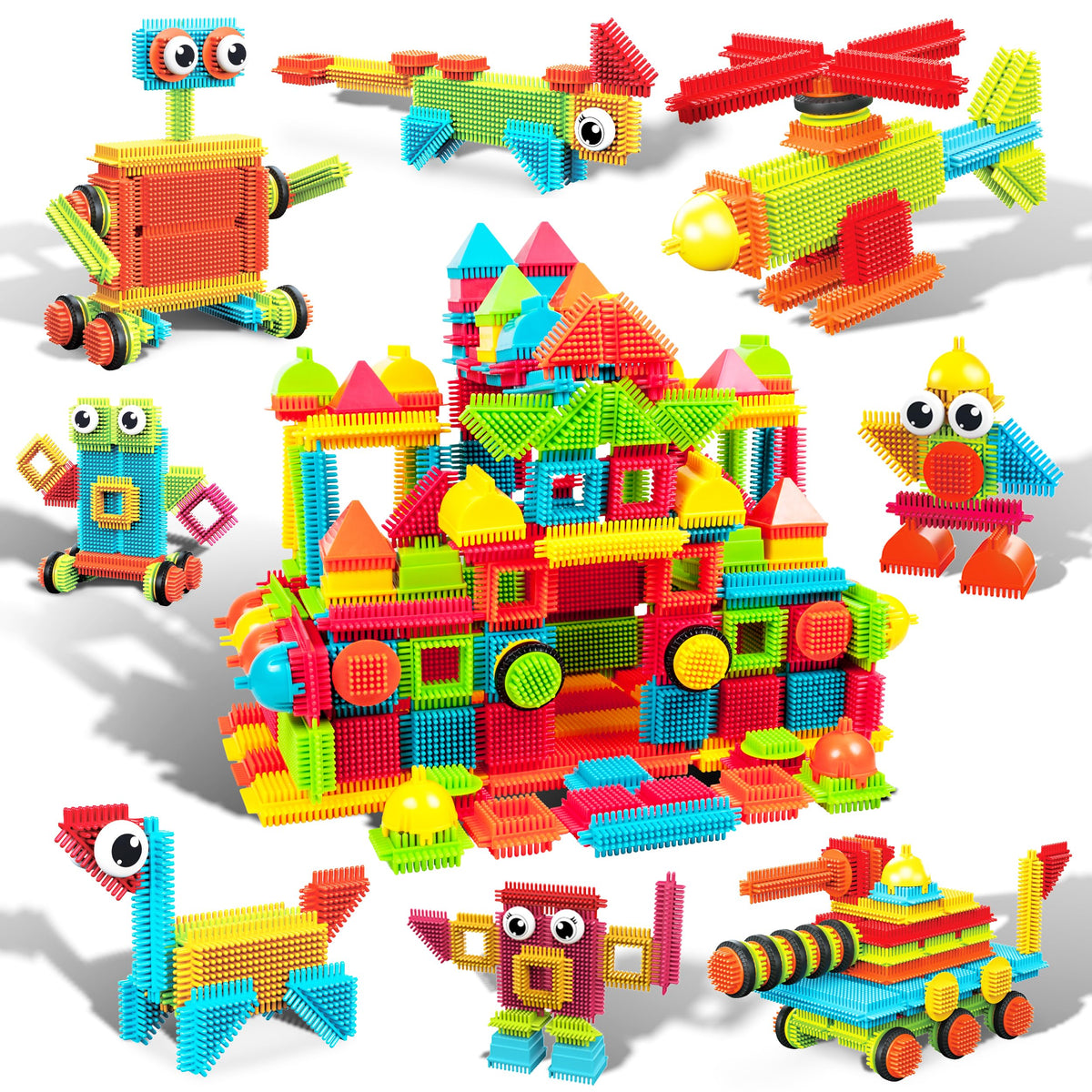 PicassoTiles 240 Piece Hedgehog Bristle Blocks 3D STEM Building Toy Ages 3+