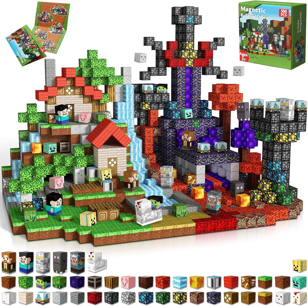 Magnetic Blocks - 500 PCS Magnetic Building Blocks Cubes, Magnet Toys for Kids Age 3+, Toy Building Set for Kids, Magnets Stacking Construction Easter Birthday Gifts for Boys Girls Age 4-8, 8-12