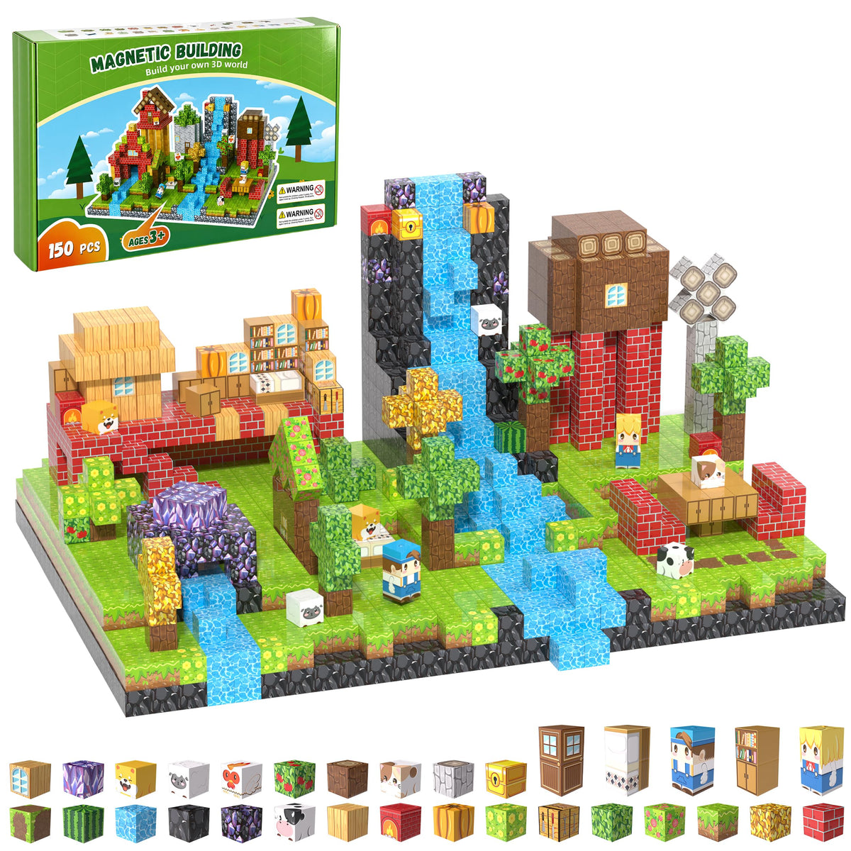 200PCS Magnetic Building Blocks Set, Magnetic Tiles Kids Build Cubes STEM Game Toys, Build Forest World Set, Christmas Birthday Gifts for Boys & Girls Age 3 4 5 6 7 8 9 10, 0.78 in Size