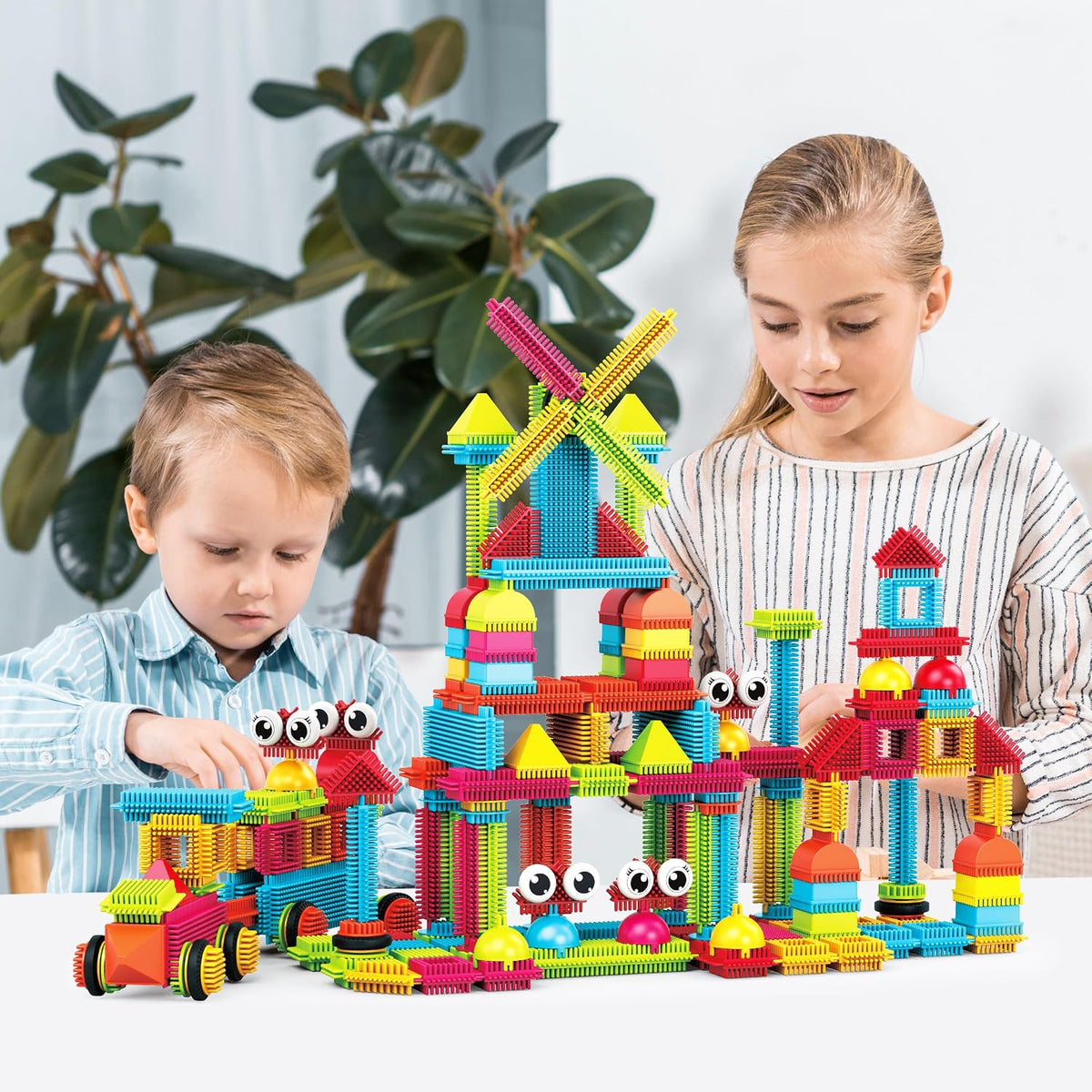 PicassoTiles 240 Piece Hedgehog Bristle Blocks 3D STEM Building Toy Ages 3+