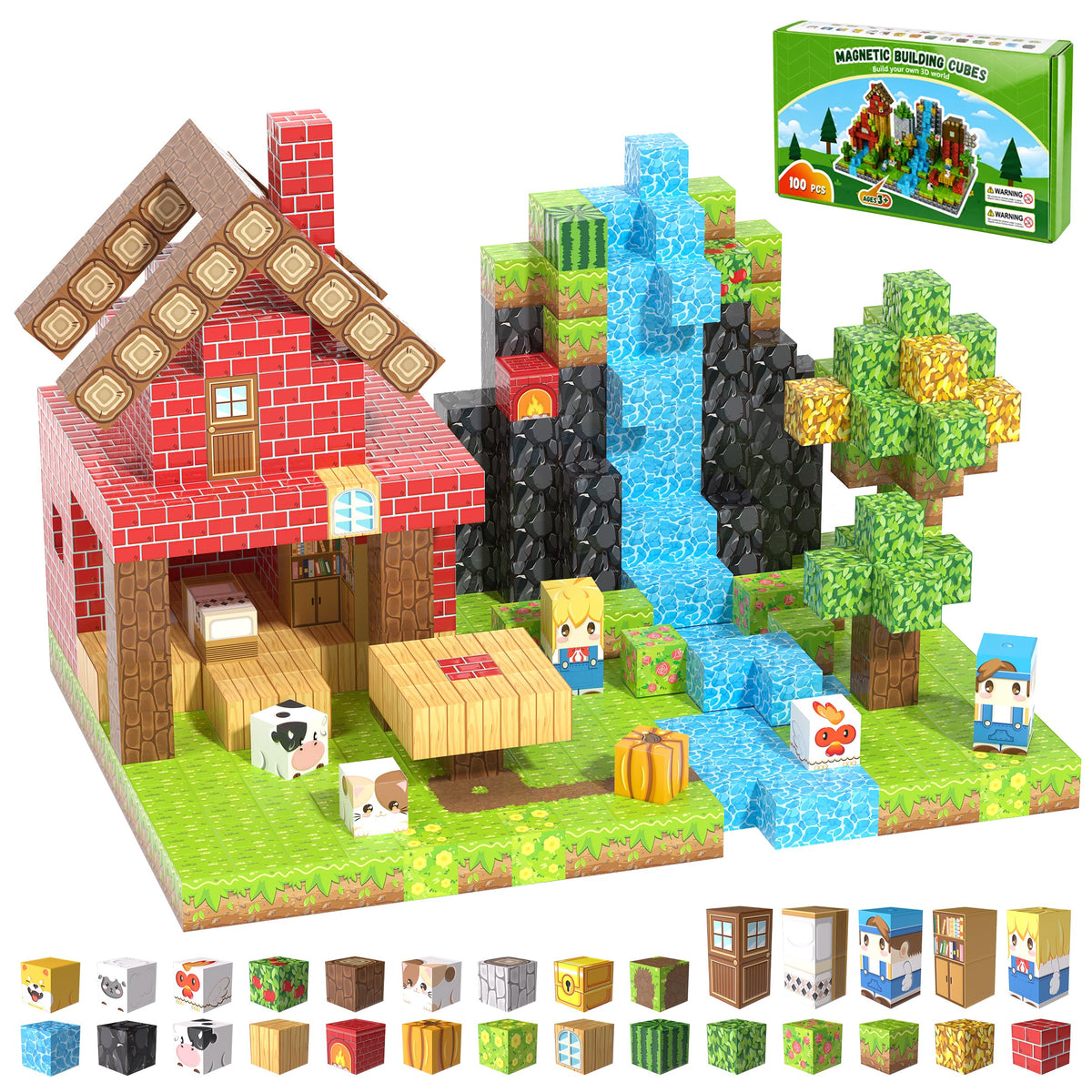 100PCS Magnetic Blocks, Magnetic Building Blocks, 0.78in Magnetic Building